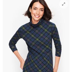NEW  Talbots Tee Long Sleeve Turtleneck T-Shirt Tartan   Blue Green Plaid XS